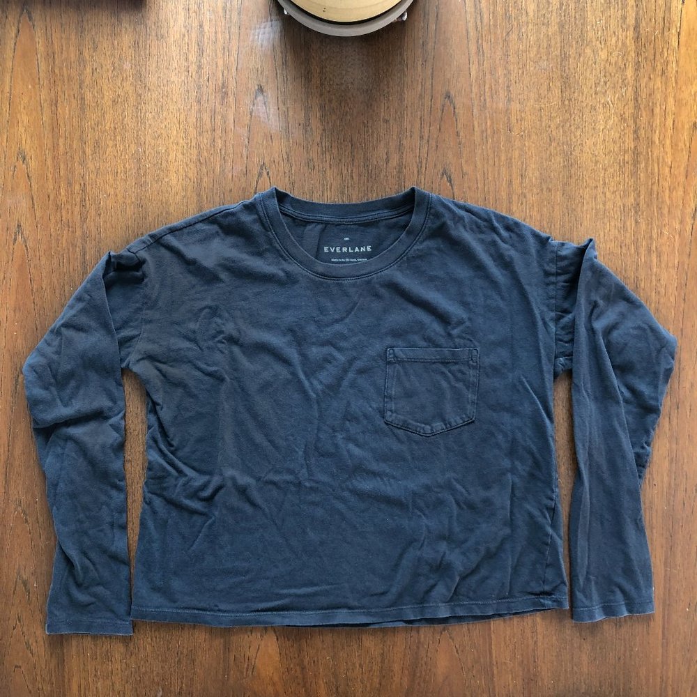 Black Long-Sleeve Box-Cut Pocket Tee by Everlane